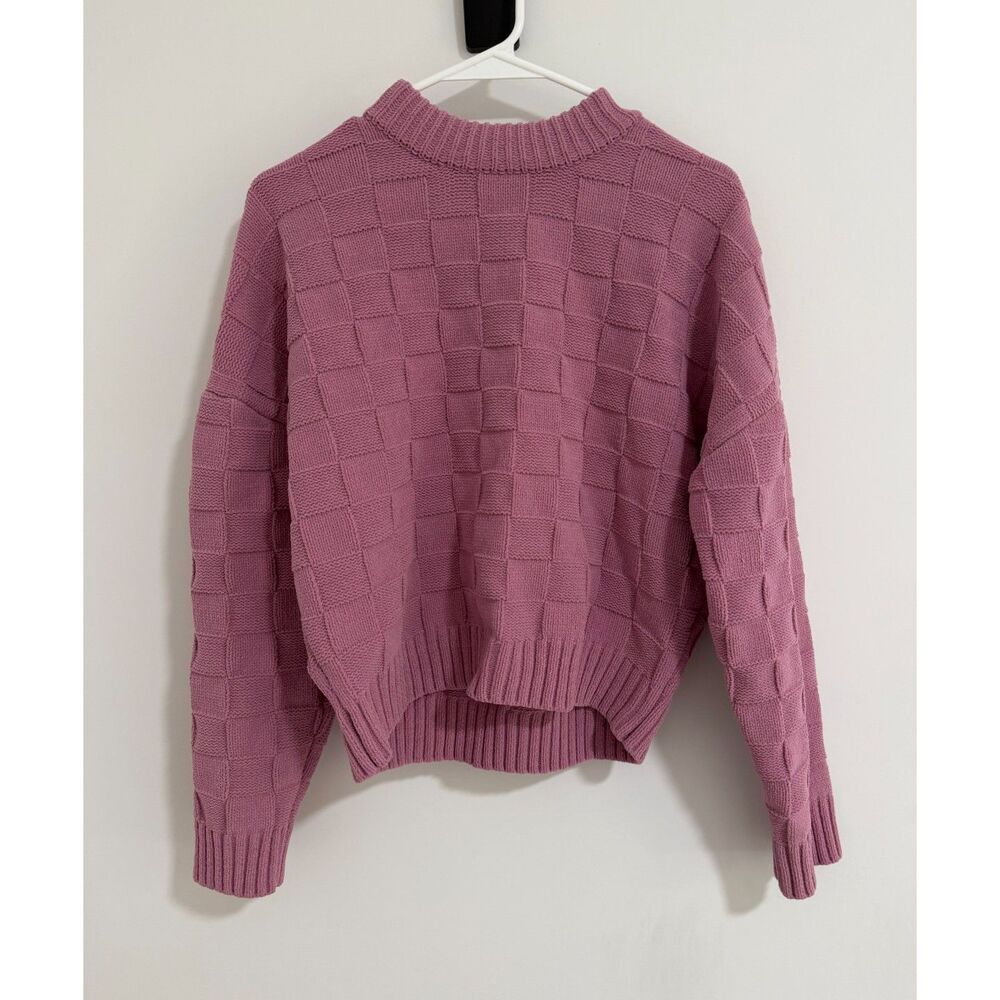 Abercrombie & Fitch Mauve Pink Checkerboard Textured Knit Crewneck Sweater S